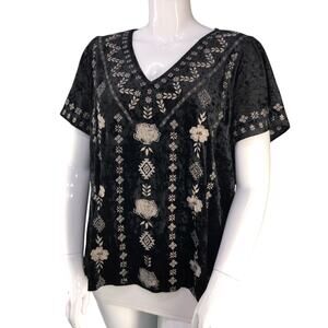Savanna Jane Womens Plus Size 2X Top Velvet Embroidered V Neck Black